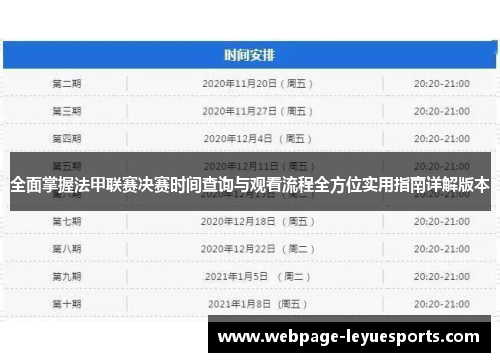 全面掌握法甲联赛决赛时间查询与观看流程全方位实用指南详解版本 全面掌握法甲联赛决赛时间查询与观看流程全方位实用指南详解版本